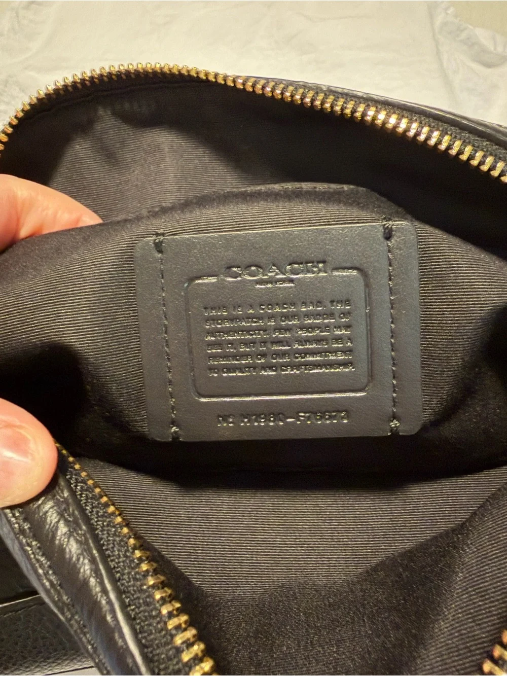 COACH F76673 Black Pebble Leather Zip Top Dome Clutch Purse - No Strap